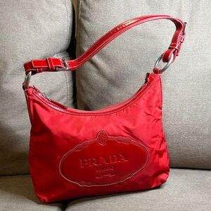 Prada Vibrant Red Nylon Shoulder Bag